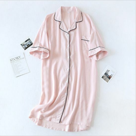 【特價品】 夏季人棉寬鬆短袖睡裙（LJH純粉色）【L碼】