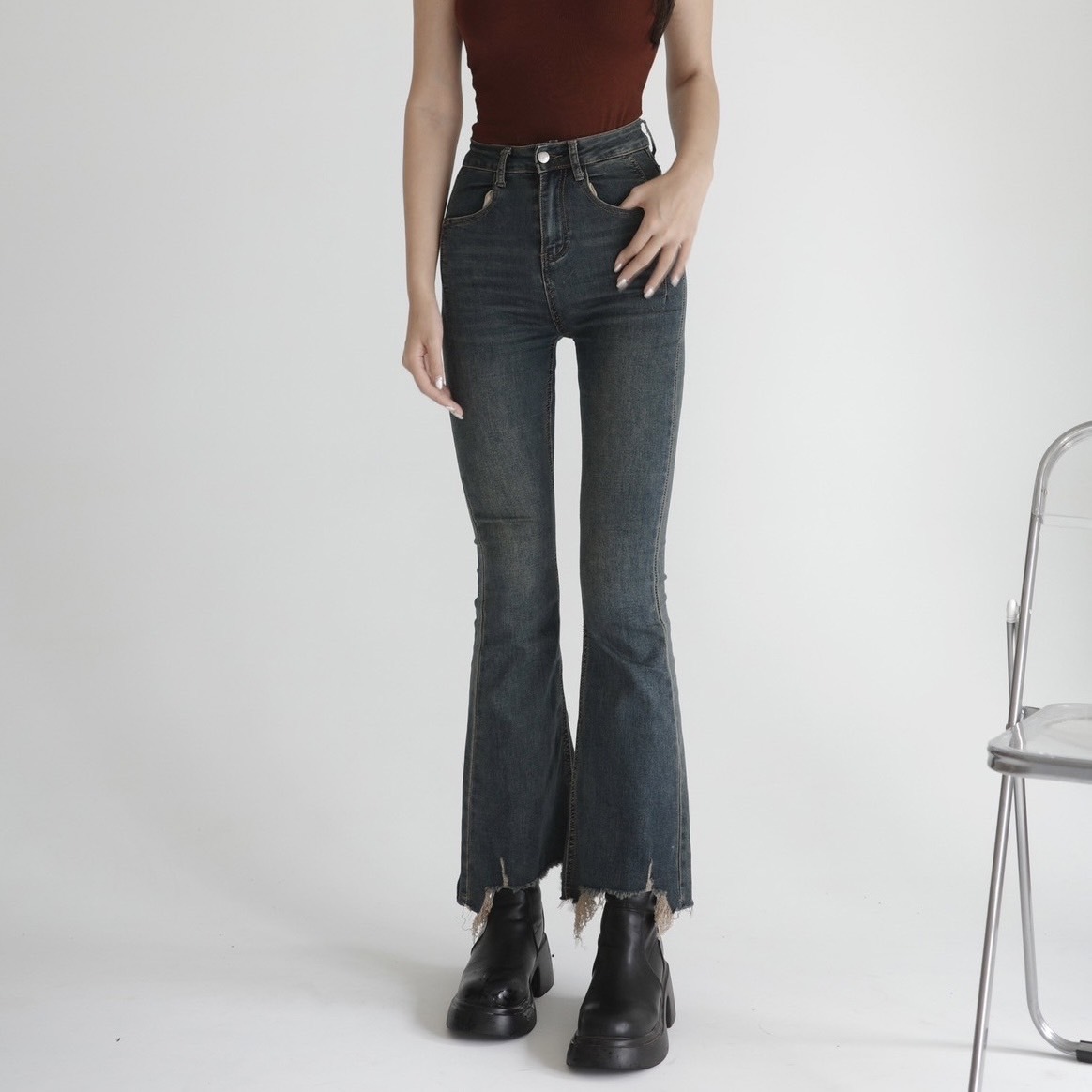 復古設計牛仔喇叭褲