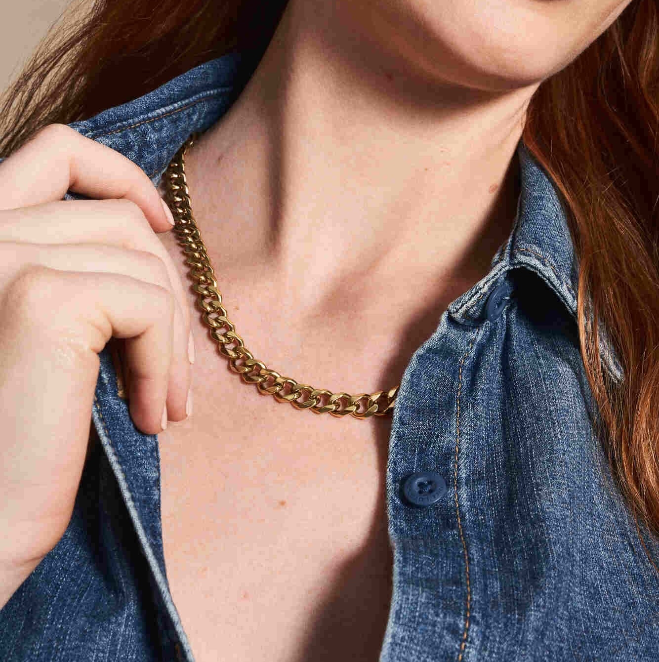 Ellis 重磅古巴鍊不鏽鋼項鍊-金色 JF04612710