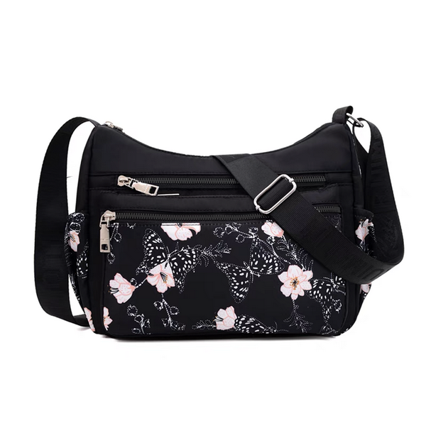 【特價品】單肩斜挎包 花色多拉鍊布包（小花）