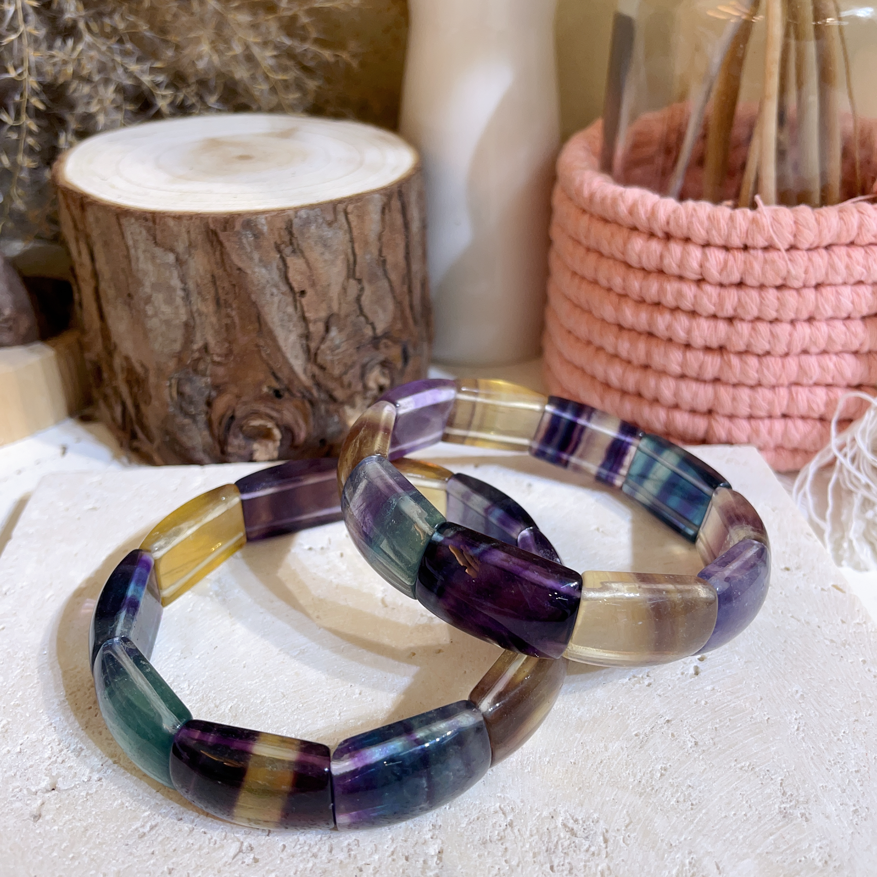 透黃紫瑩石厚手排 13mm