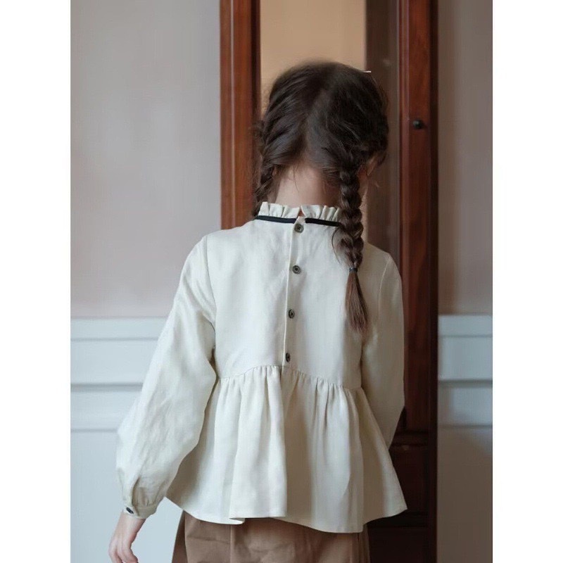 黑系綁帶花邊傘狀長袖上衣