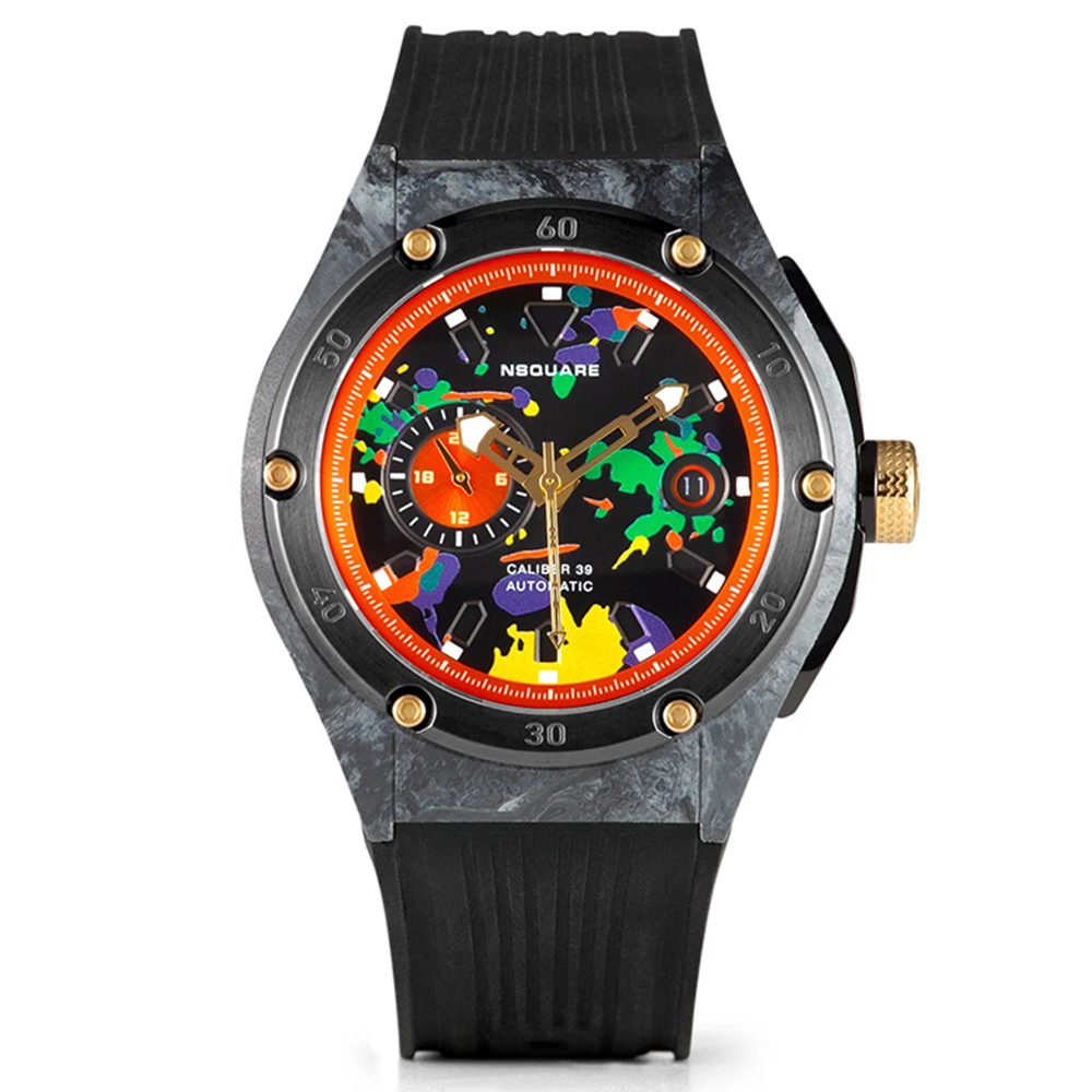 【NSQUARE】 MultiColored 多彩多姿系列 G0543-N39.2 碳纖維 自動機械錶 炫彩黑-