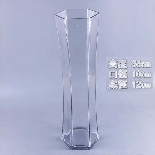  【特價品】現代簡約透明玻璃花瓶 水培花器【35CM六邊形（隨機 加厚瓶底）】