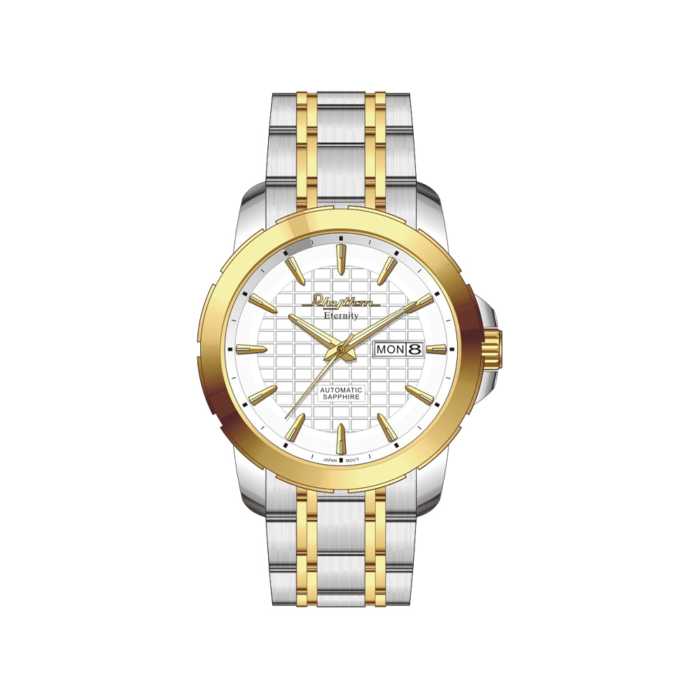 【Rhythm 麗聲】都市文青帶星期日期機械不鏽鋼錶帶手錶-A1301S-