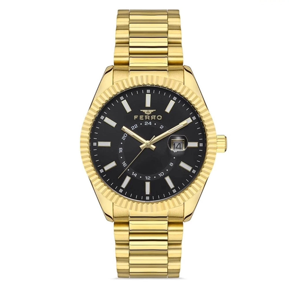 【Ferro】 F11288AWT 質感 24小時顯示錶盤 日期 夜光 不銹鋼 手錶