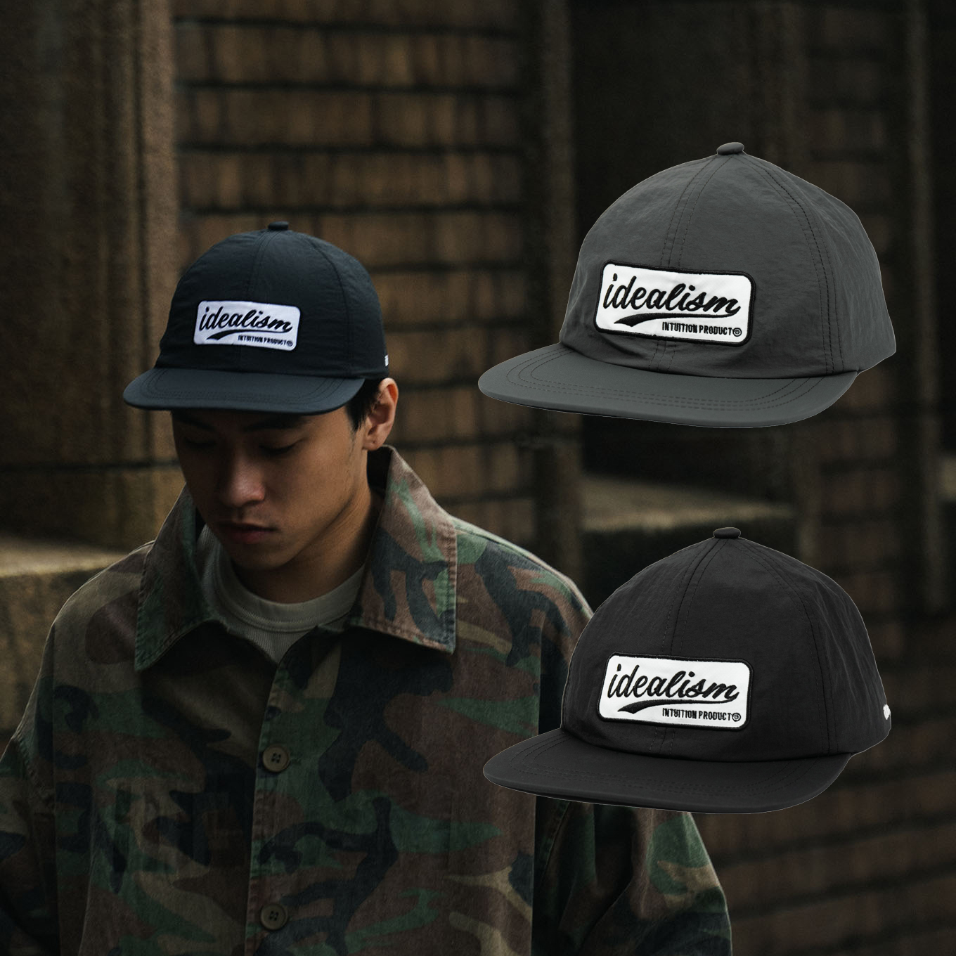 idealism Baseball Cap 灰色 黑色 刺繡 復古 尼龍棒球帽【ID24048】