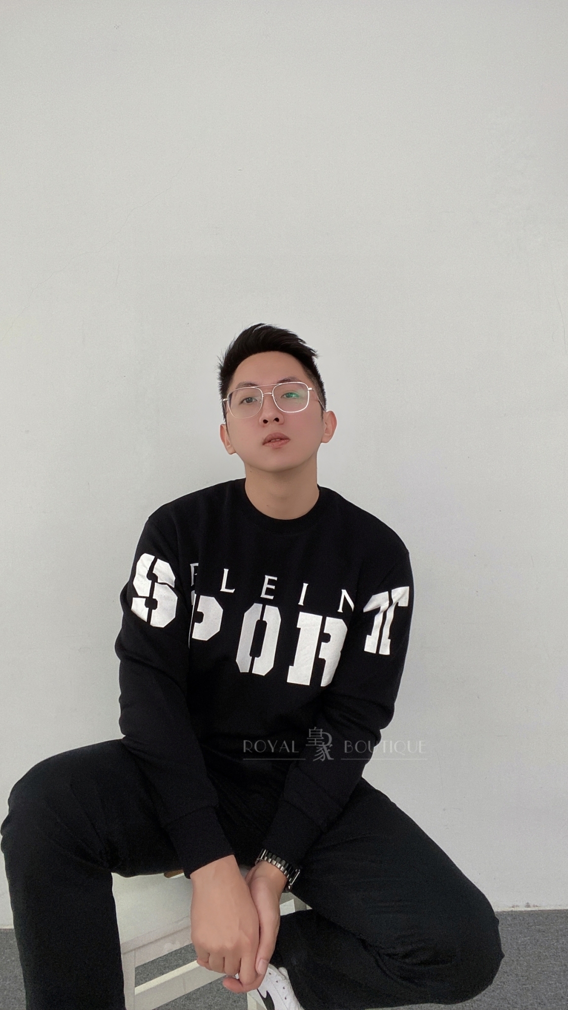 PLEIN SPORT 大面積接袖英字LOGO大學T