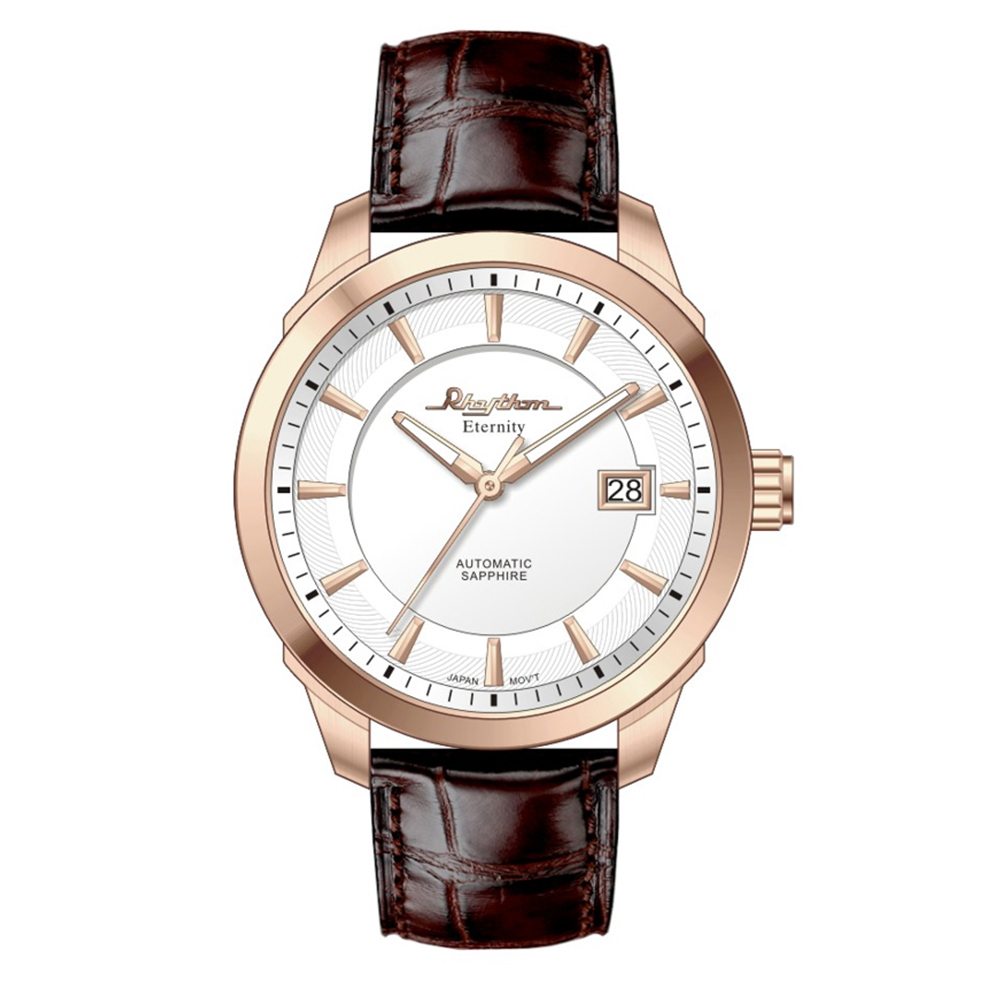 【Rhythm 麗聲】日本商務系列紳士專用高級皮革自動機械錶-A1302L-