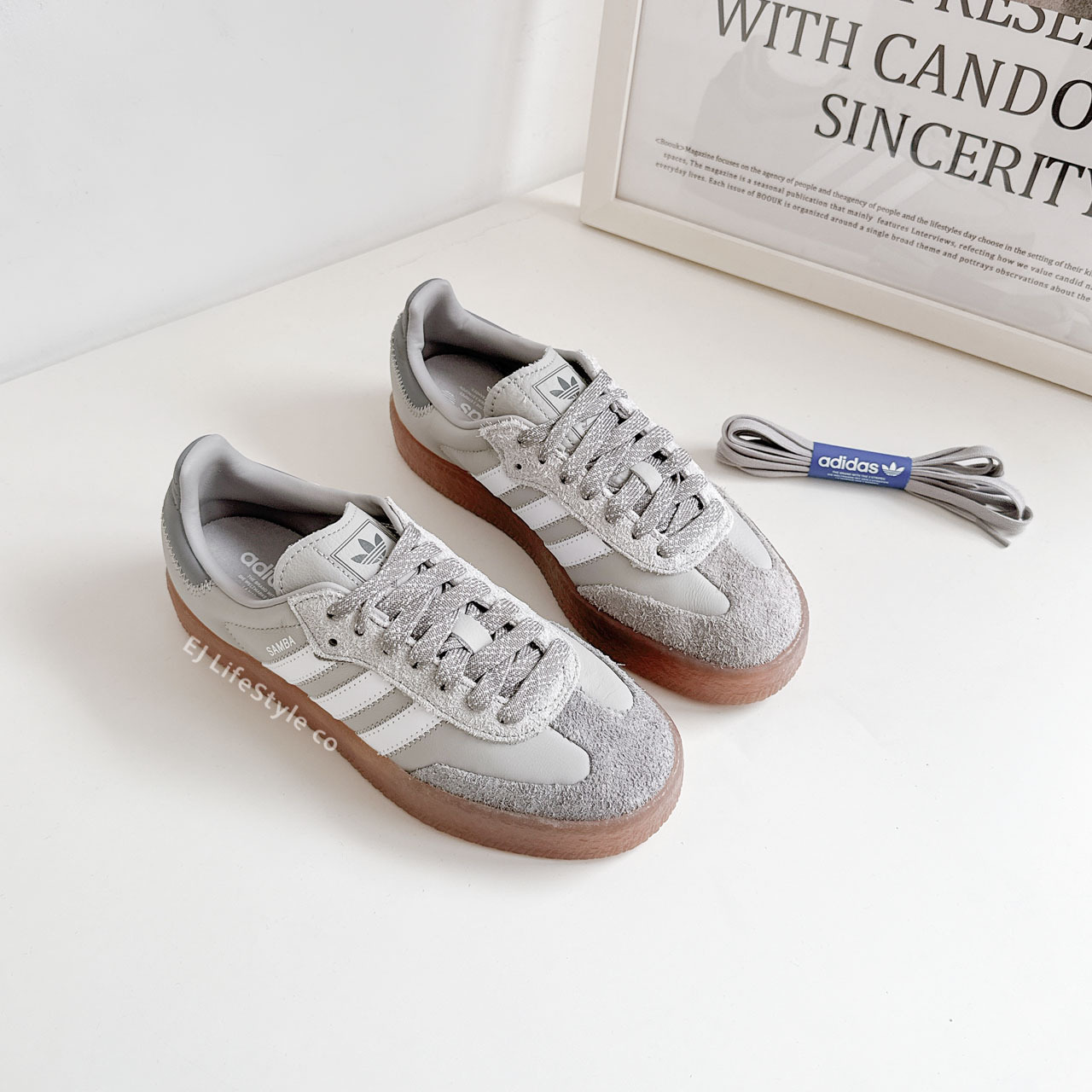 ADIDAS SAMBAE 岩石灰 灰白 灰色 焦糖底 厚底 增高 仿皮革 女鞋 IE9108 / 現貨