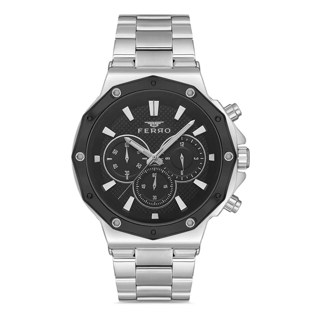 【FERRO 費羅】 FM11365A 商務 質感 夜光指針 不銹鋼 真三眼 男士 手錶
