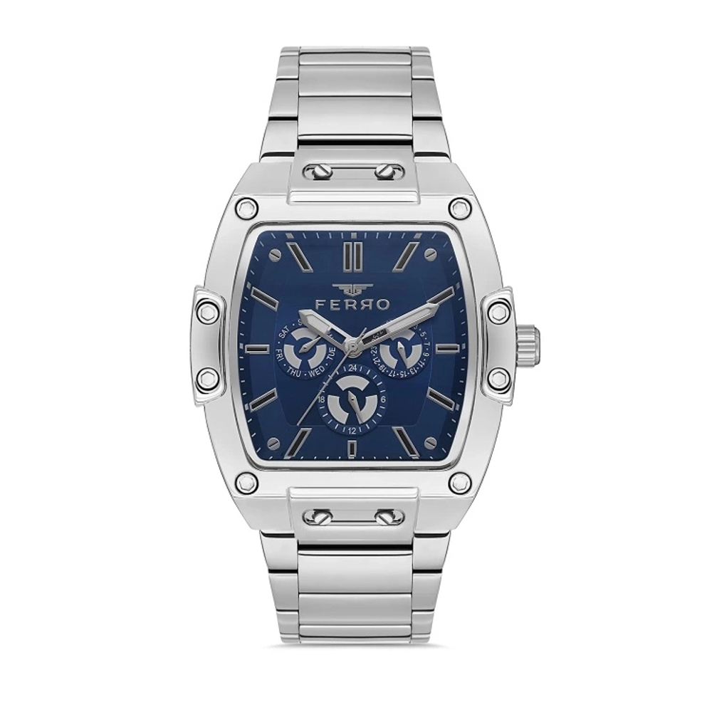 【Ferro 費羅】 FM11437AWT 復古 酒桶型 三眼 日期 星期 夜光 不鏽鋼 腕錶 手錶 -