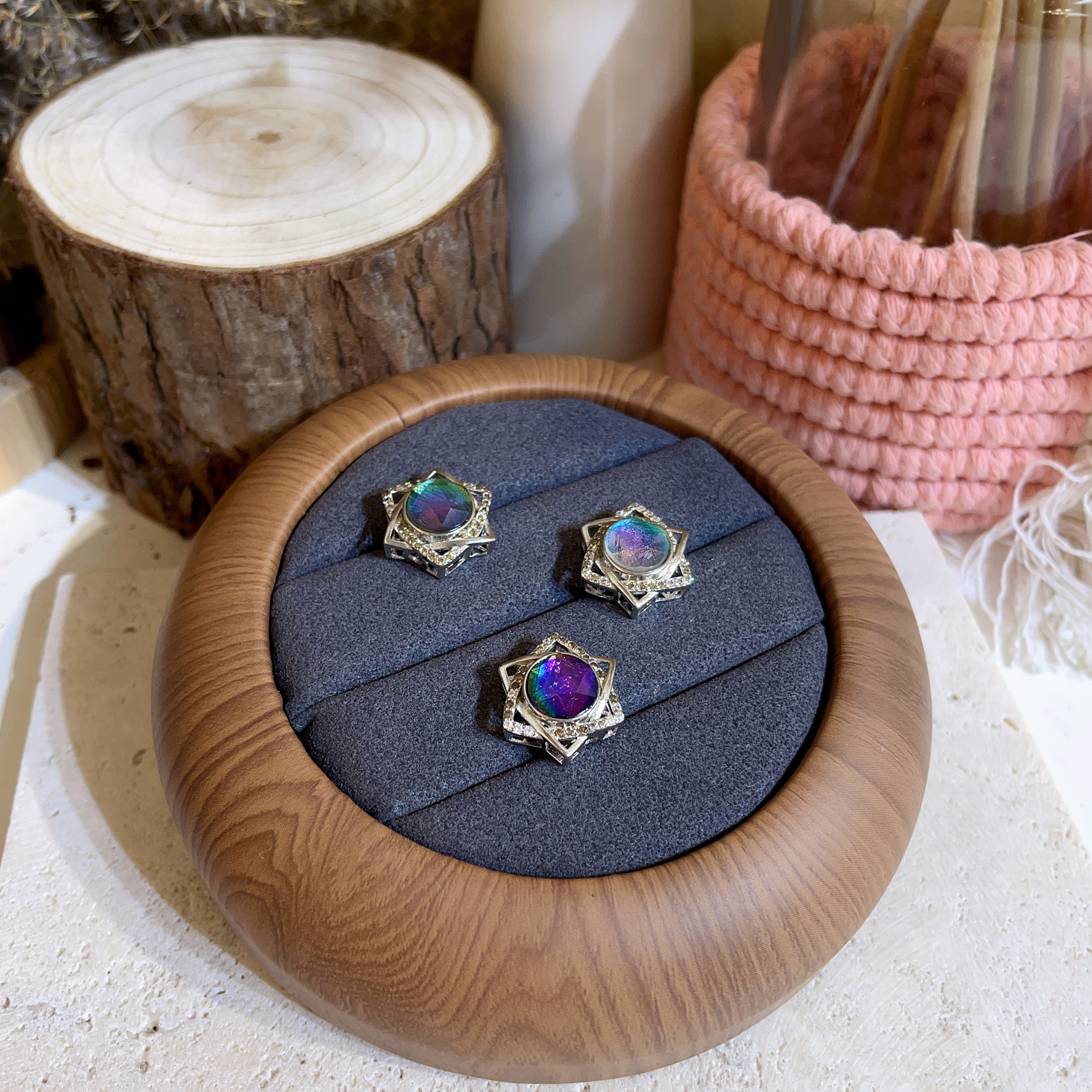 純銀六角星星幻彩瑞典天鐵吊墜