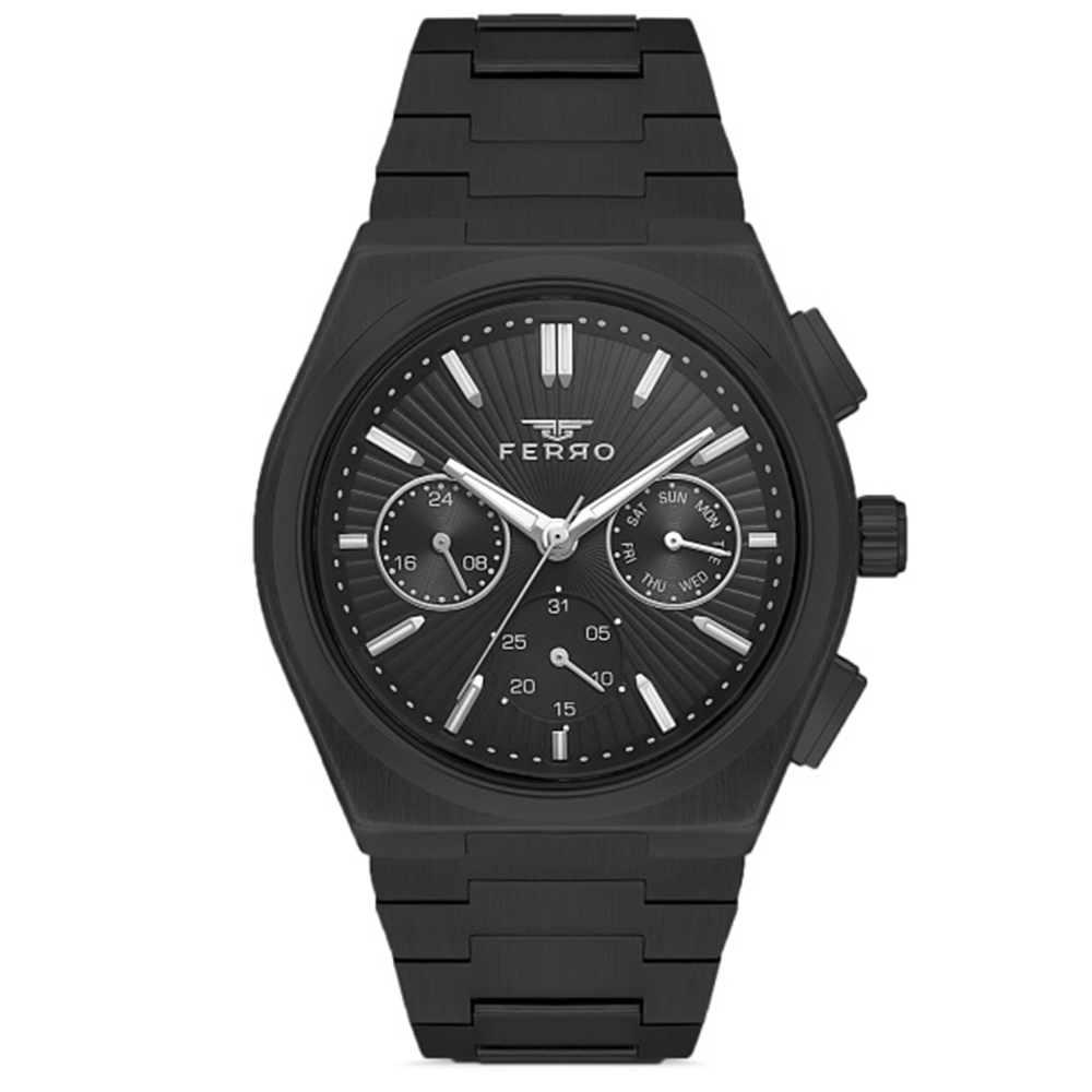 【Ferro 費羅】 FM11452AWT 質感 三眼 24小時 日期 星期 夜光 不鏽鋼 腕錶 手錶 -