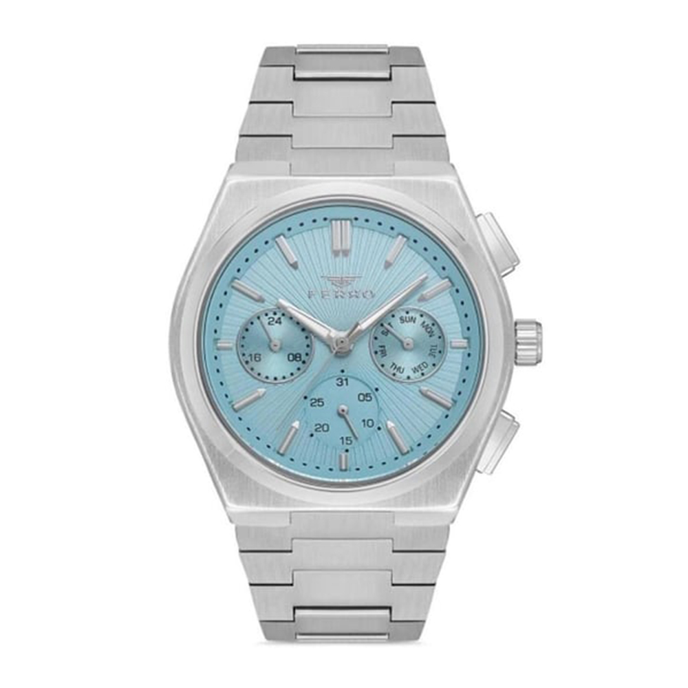 【Ferro 費羅】 FM11452AWT 質感 三眼 24小時 日期 星期 夜光 不鏽鋼 腕錶 手錶 -
