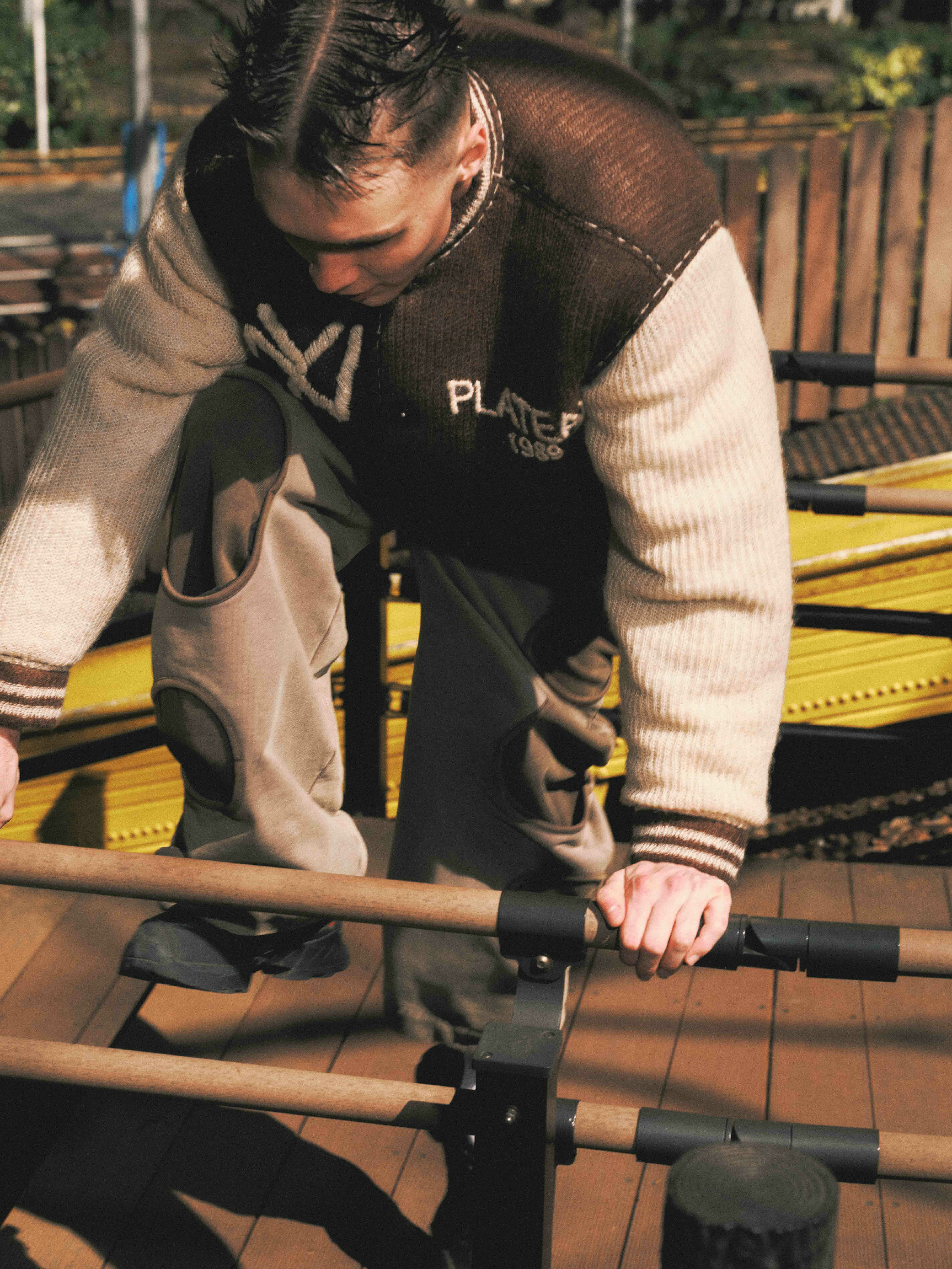 PLATEAU STUDIO / Knit varsity jacket - Brown / beige