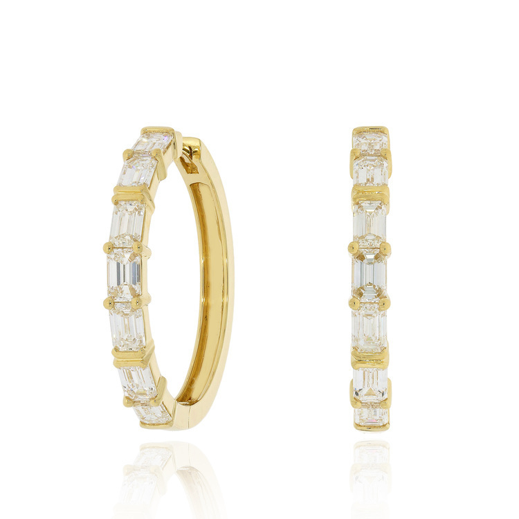 18K黃金祖母綠切割鑽石圈形耳環