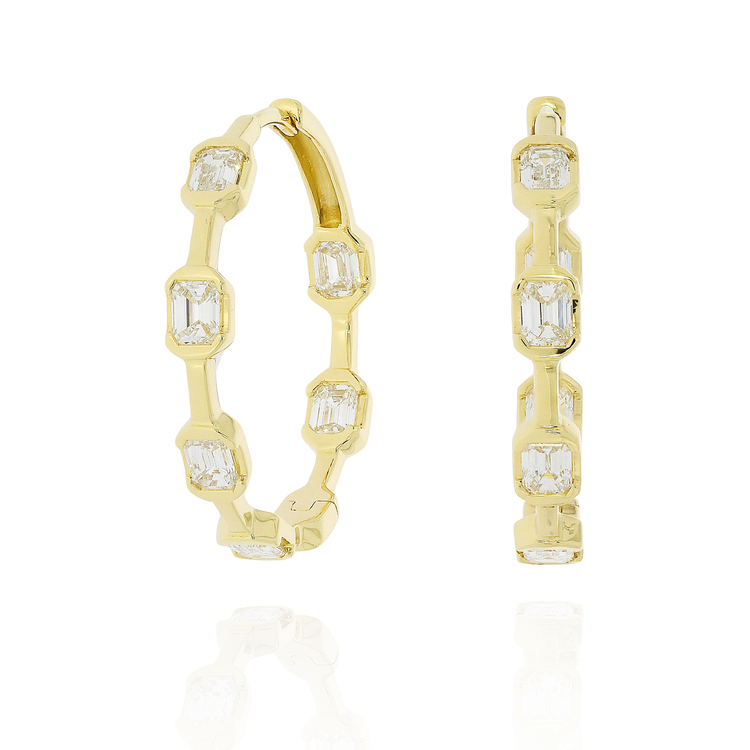 18K黃金祖母綠切割鑽石圈形耳環