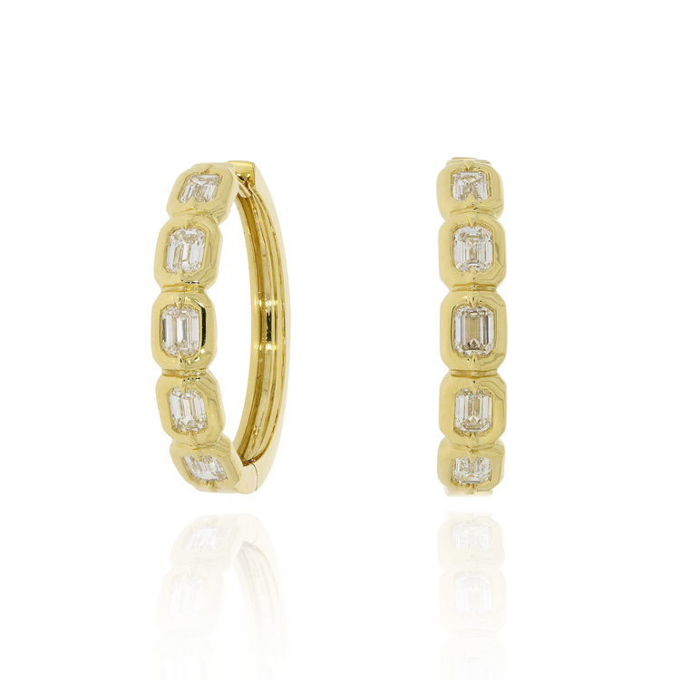 18K黃金祖母綠切割鑽石圈形耳環