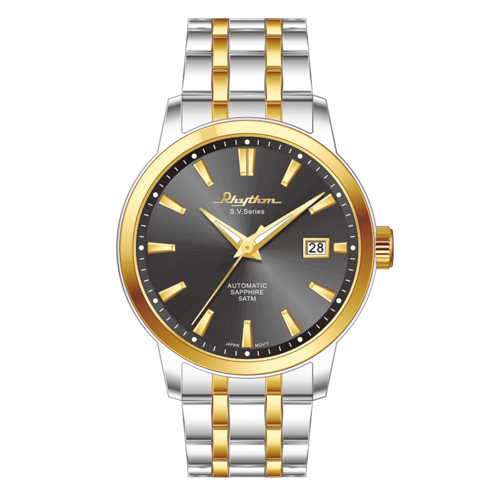 【Rhythm 麗聲】日本高貴高調三針日期顯示不鏽鋼機械錶-AS1621S-