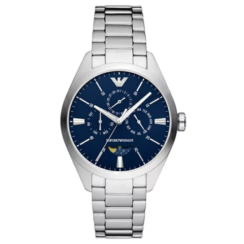 【Armani 亞曼尼】AR11553 簡約 百搭 月相 三眼 夜光 日期星期顯示 不銹鋼 石英 手錶