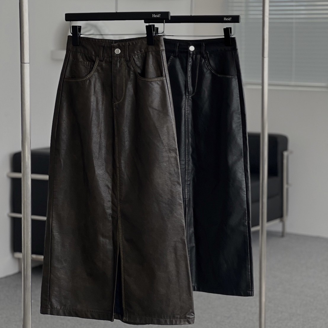 刷舊設計皮長裙