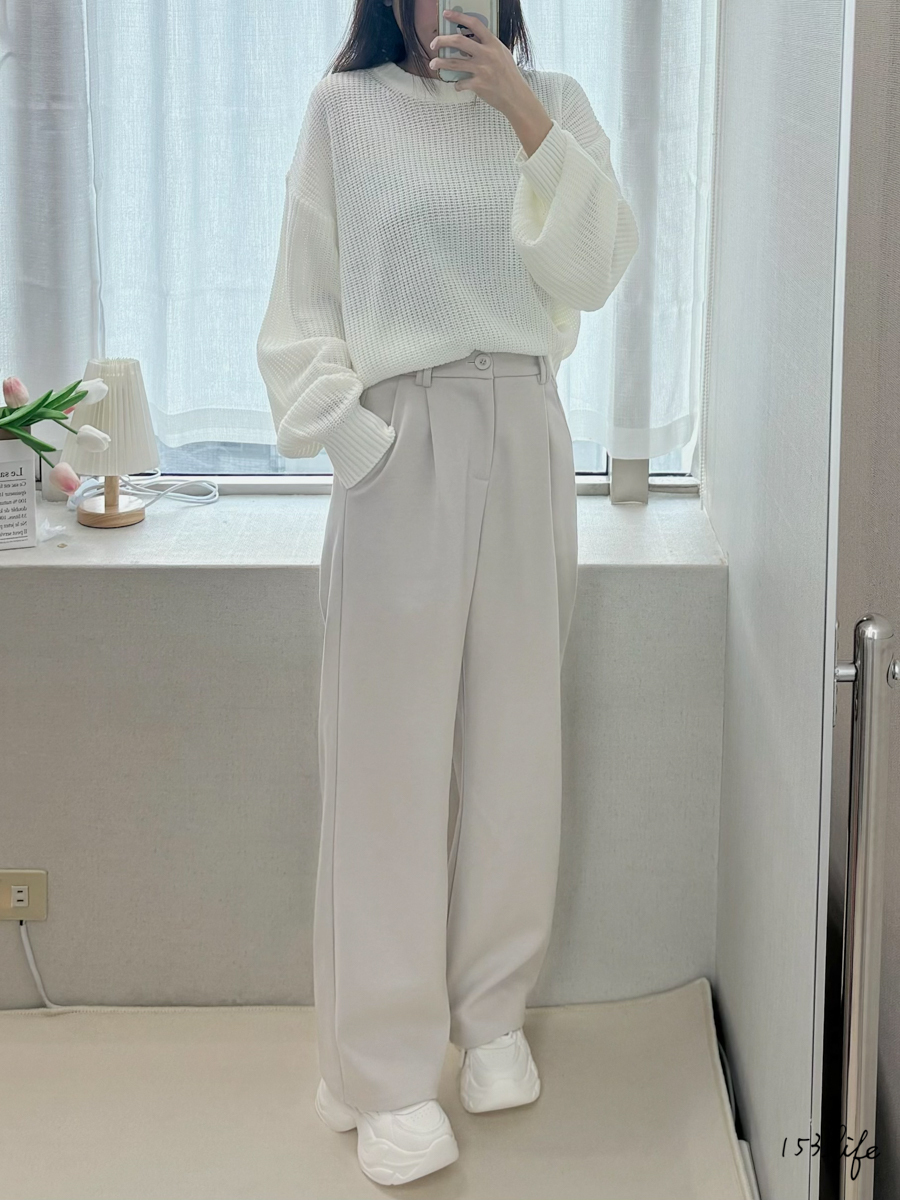 |微瑕疵-麥灰九分M|秋冬小個子毛呢高腰質感顯瘦寬褲(3色)(九分款/長款)(XXS-L)