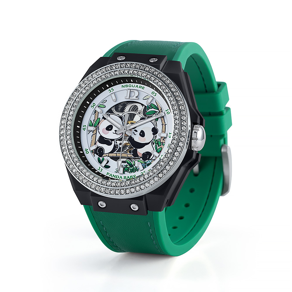【NSQUARE】 Panda Baby熊貓寶貝系列 鏤空錶盤 複合式錶帶 G0565-