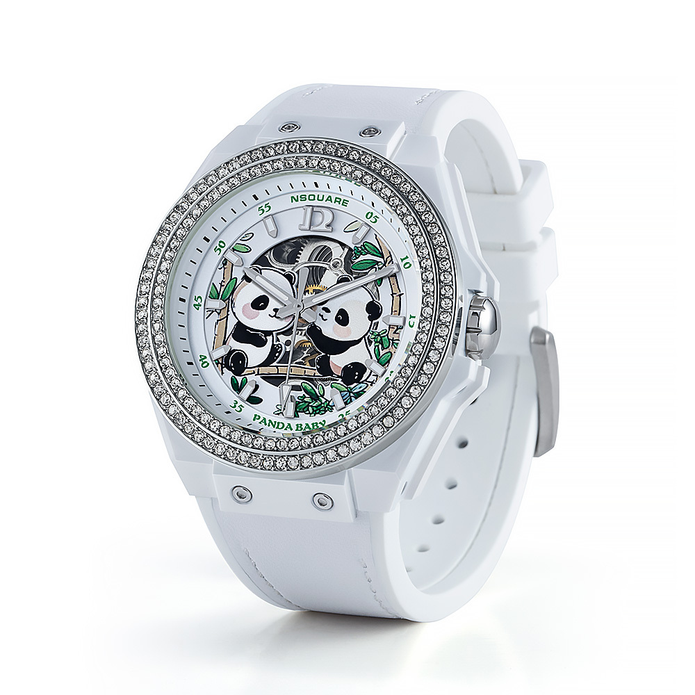 【NSQUARE】 Panda Baby熊貓寶貝系列 鏤空錶盤 複合式錶帶 G0565-
