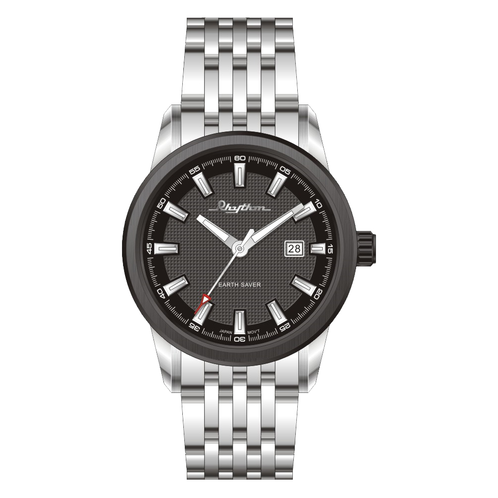 【Rhythm 麗聲】時尚商務簡約款不鏽鋼光動能手錶-ES1403S-