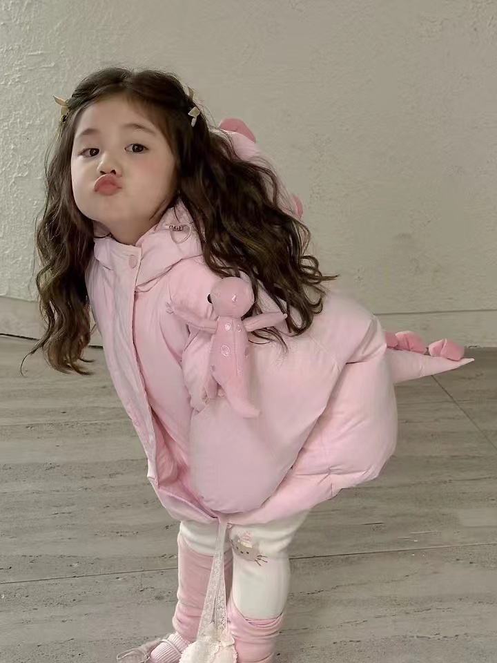 Pink dinosaur down coat