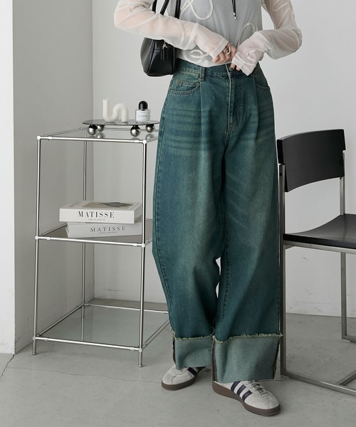 預購┃日本選貨店 大反摺 直筒 寬鬆 牛仔褲 多色