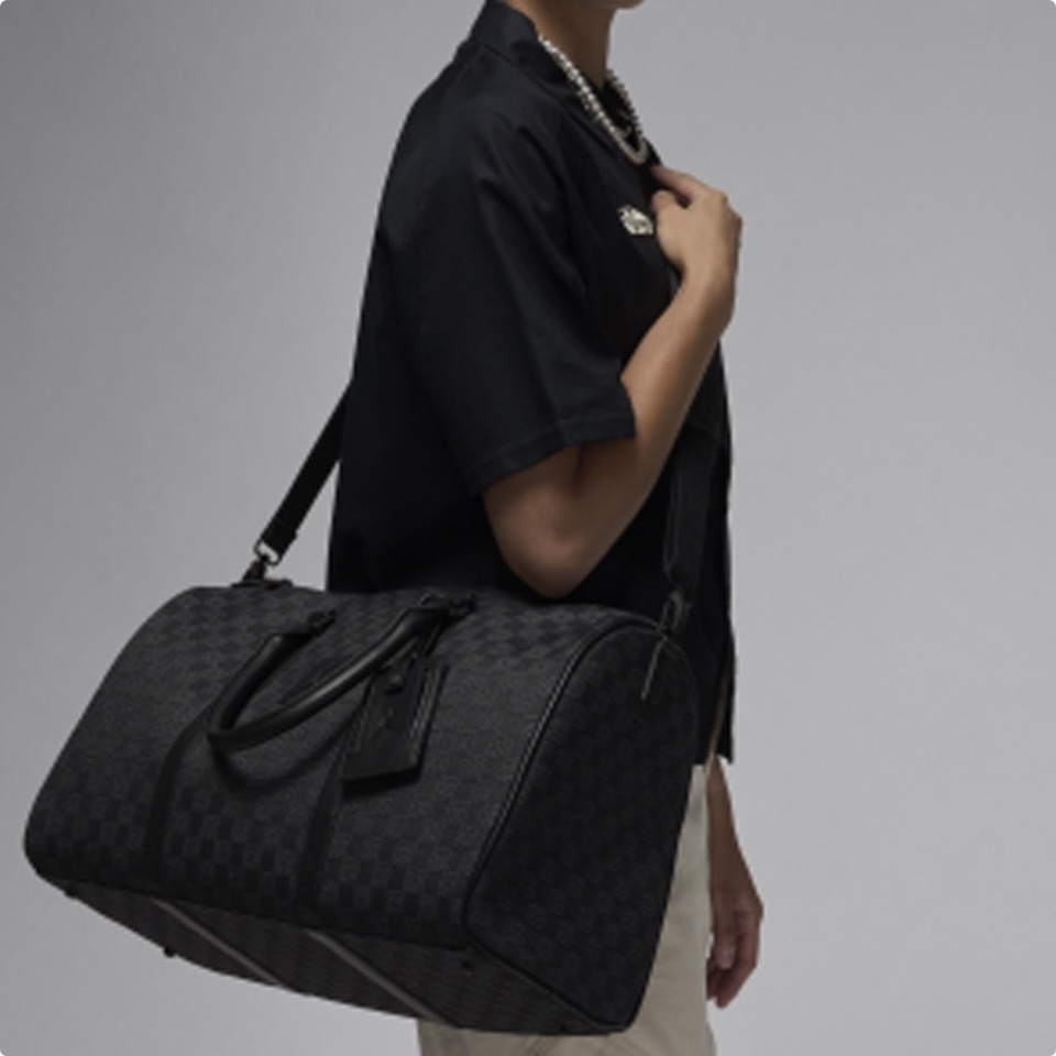 NIKE JORDAN MONOGRAM BAG 行李袋 旅行袋 健身包 可肩背 老花 全黑FJ6787-013 / 煙灰 FJ6787-070