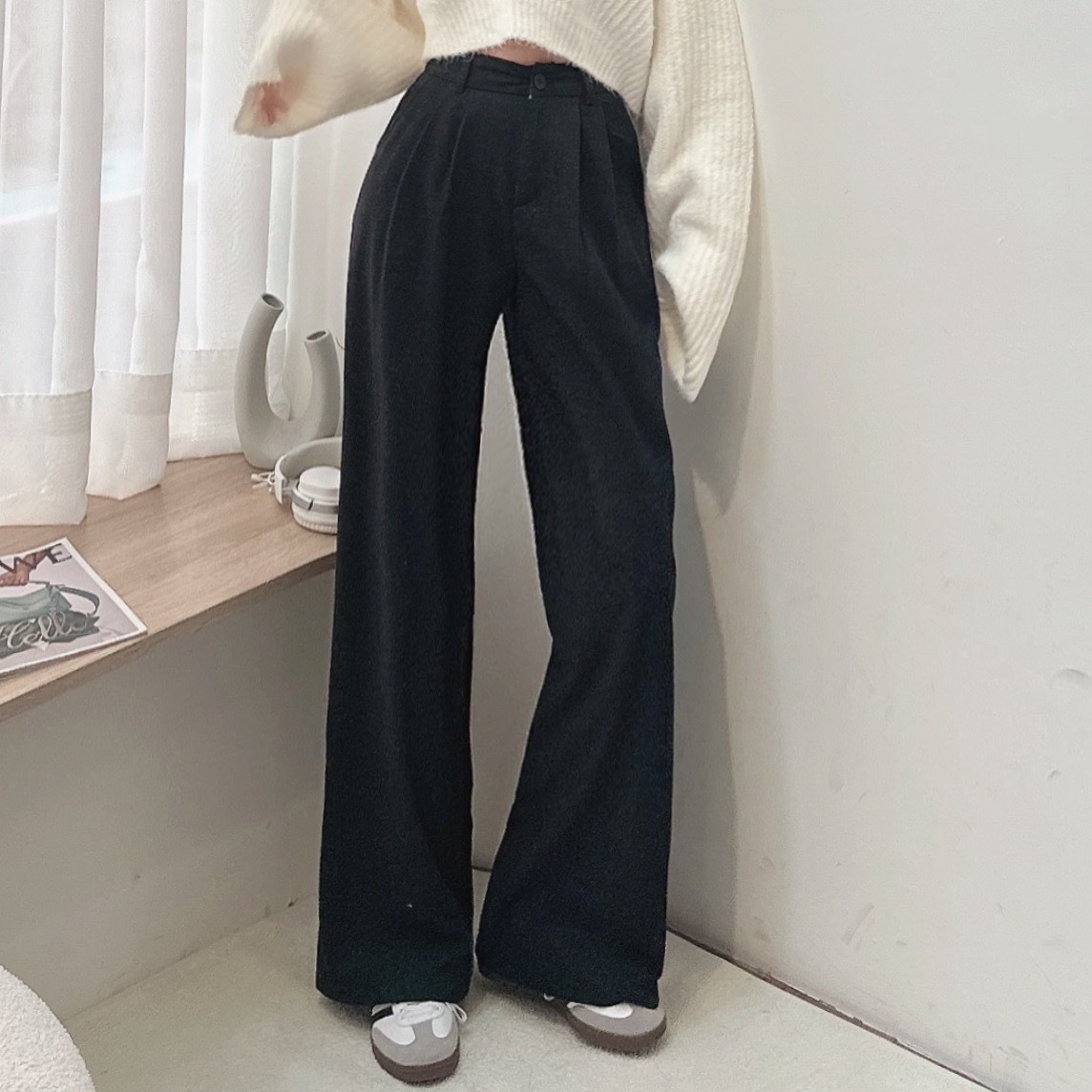 博主風毛呢西裝寬褲/二色