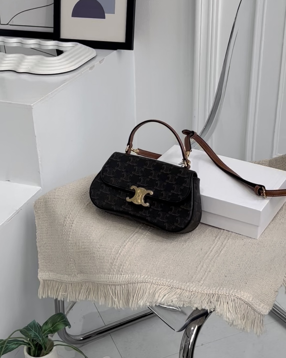 CELINE｜TEEN LOLA凱旋門手提斜跨包 深老花