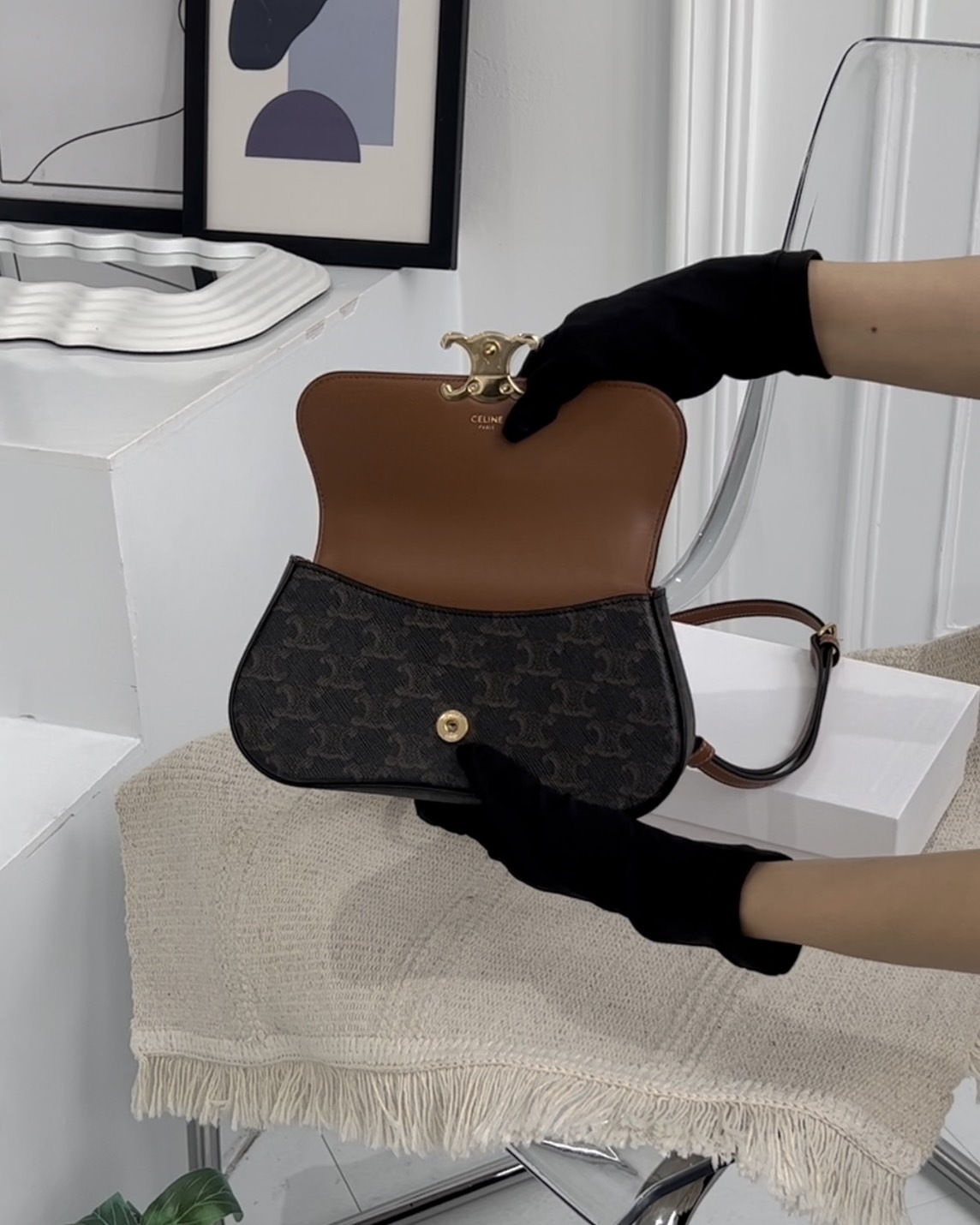 CELINE｜TEEN LOLA凱旋門手提斜跨包 深老花