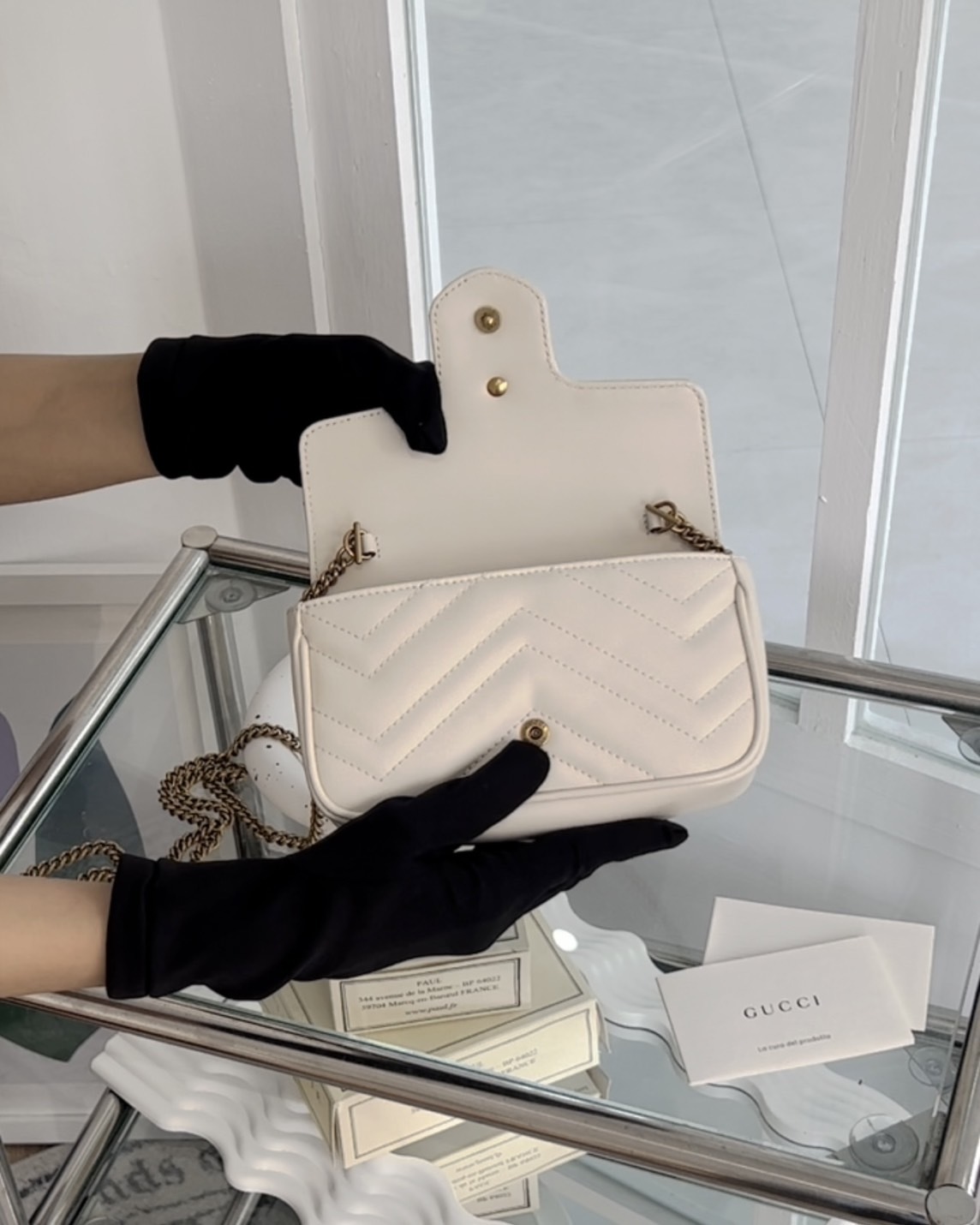 GUCCI｜GG MARMONT超迷你鏈條包 白金