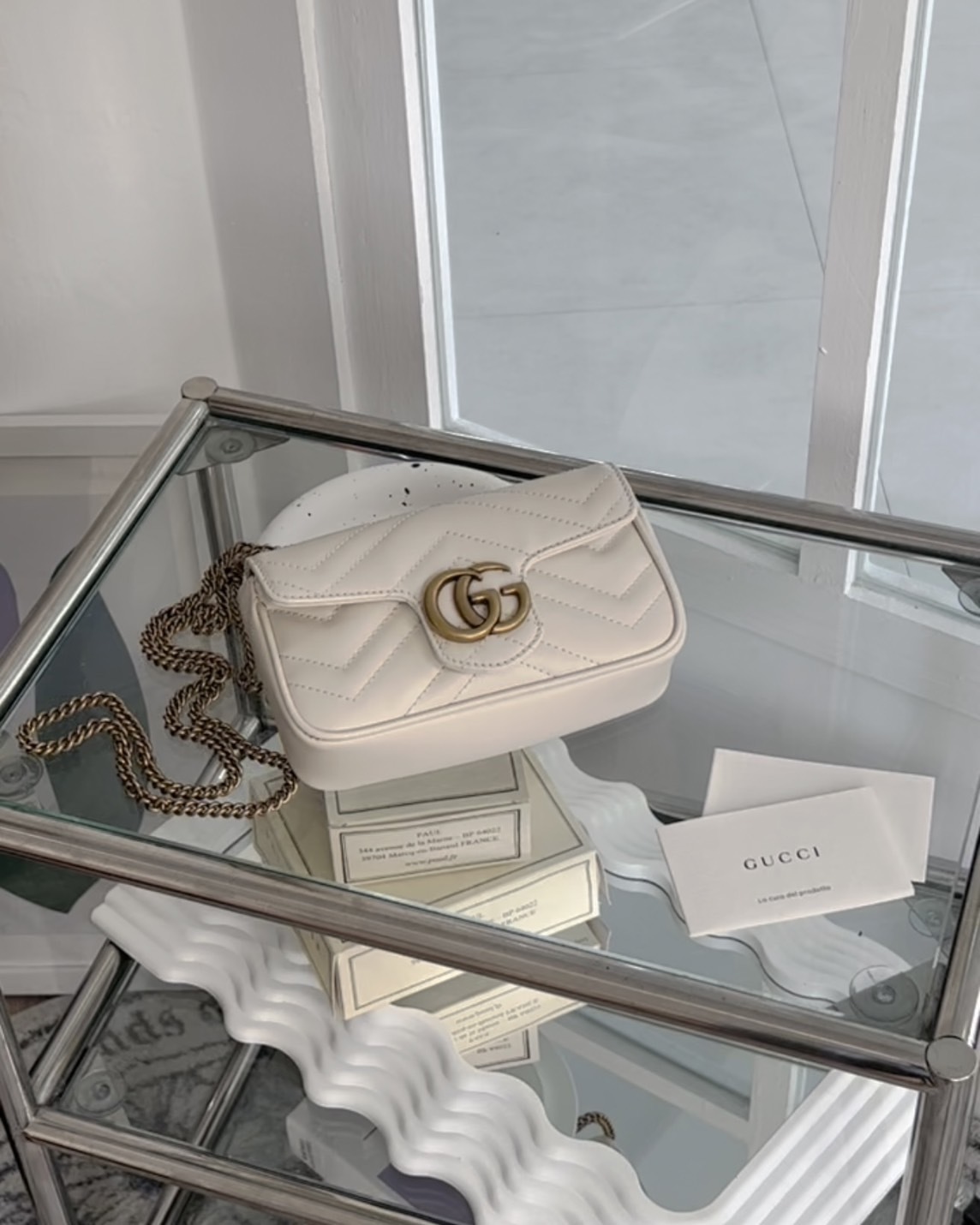 GUCCI｜GG MARMONT超迷你鏈條包 白金