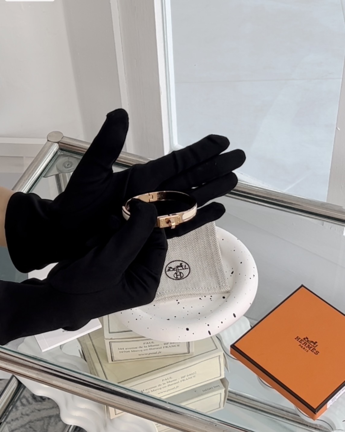 HERMES｜MINI CLIC KELLY 手環 白玫瑰金