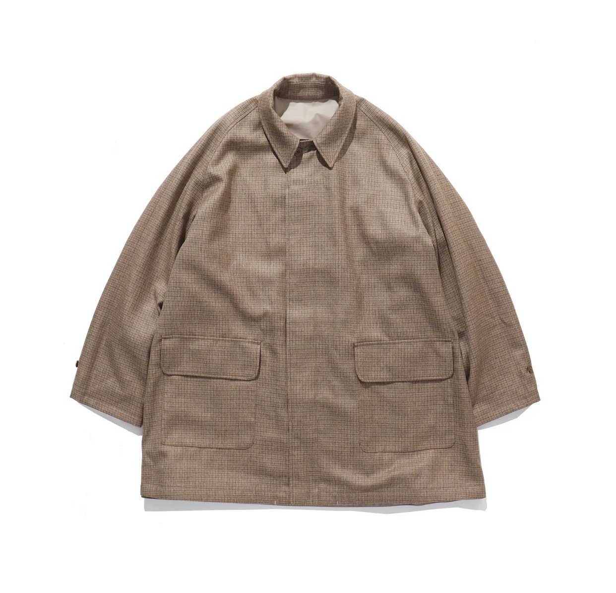 KAPTAIN SUNSHINE REVERSIBLE SHORT WALKER COAT KHAKI × GUNCLUB CHECK - PRE ORDER ITEM (預訂中)