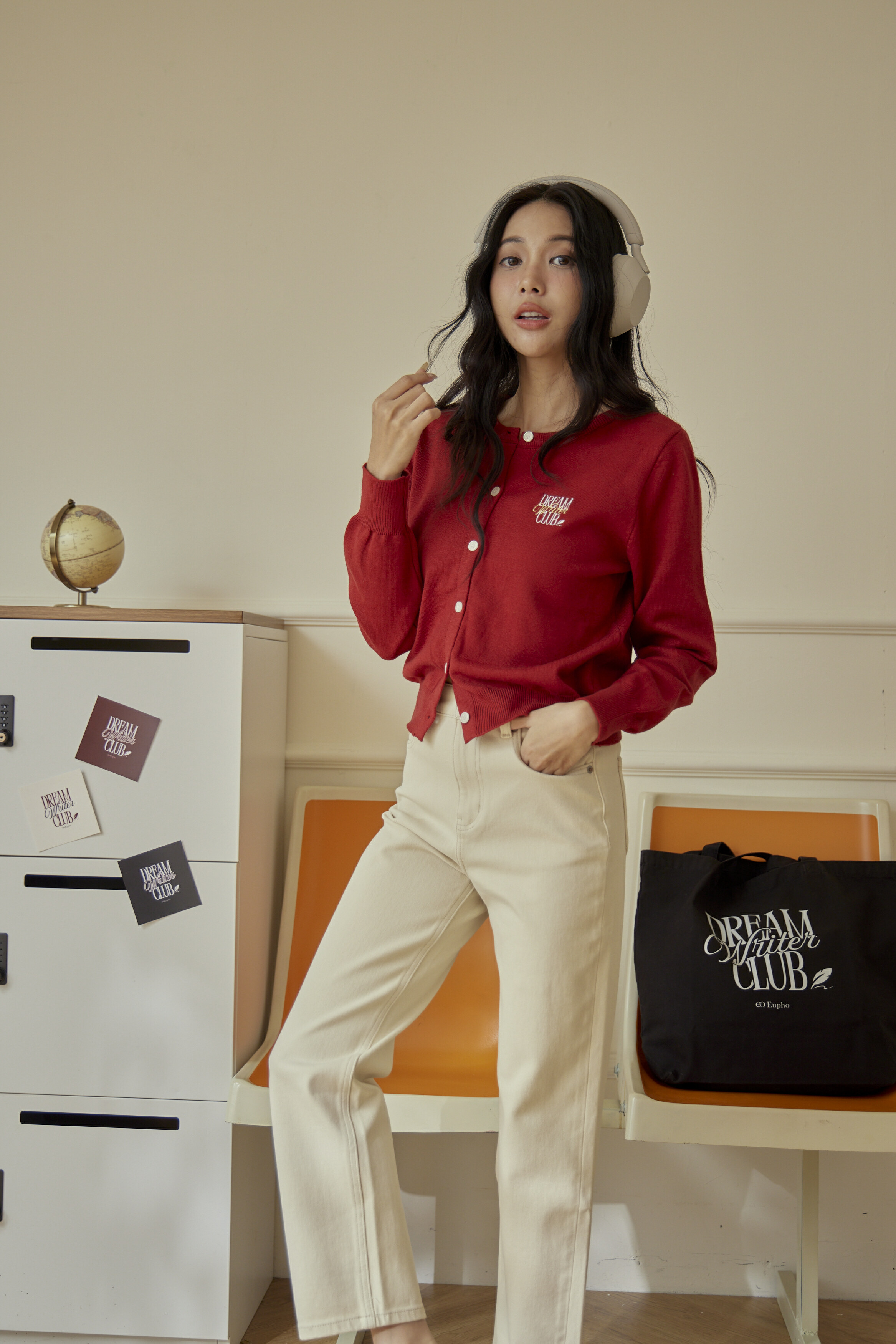 超彈力米白修飾褲