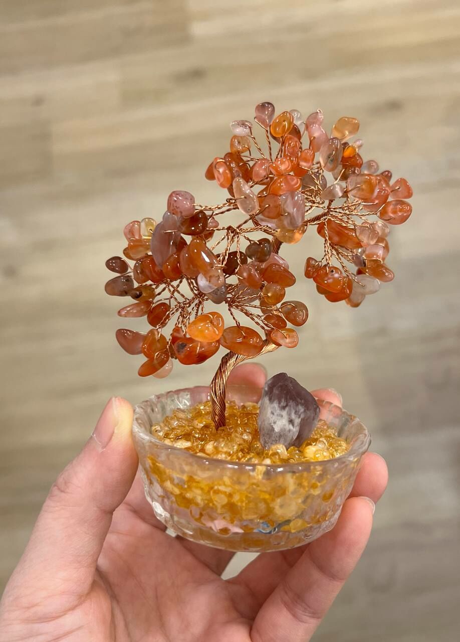 [S] GEMZ & CO BFG CITRINE BASE AGATE TREE IN GLASS BOWL , X56 (X56)