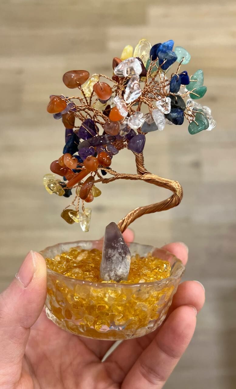 [S] GEMZ & CO BFG CITRINE BASE MIXED QUARTZ TREE IN GLASS BOWL , X59 (X59)