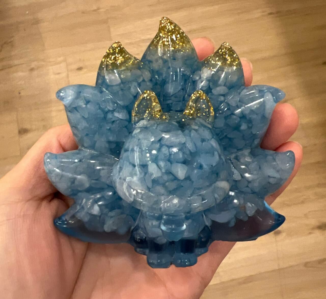 [S] GEMZ & CO MNTF AQUAMARINE NINE TAILED FOX WITH GOLD GLITTER, V233 (V233)