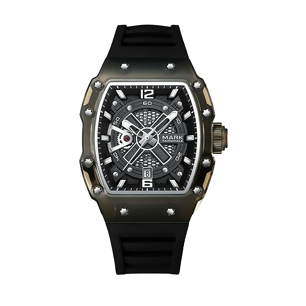 【Mark fairwhale 馬克菲爾】FW-6810 街頭 日期 夜光 流暢 幾何 立體 機械 矽膠 手錶 -*