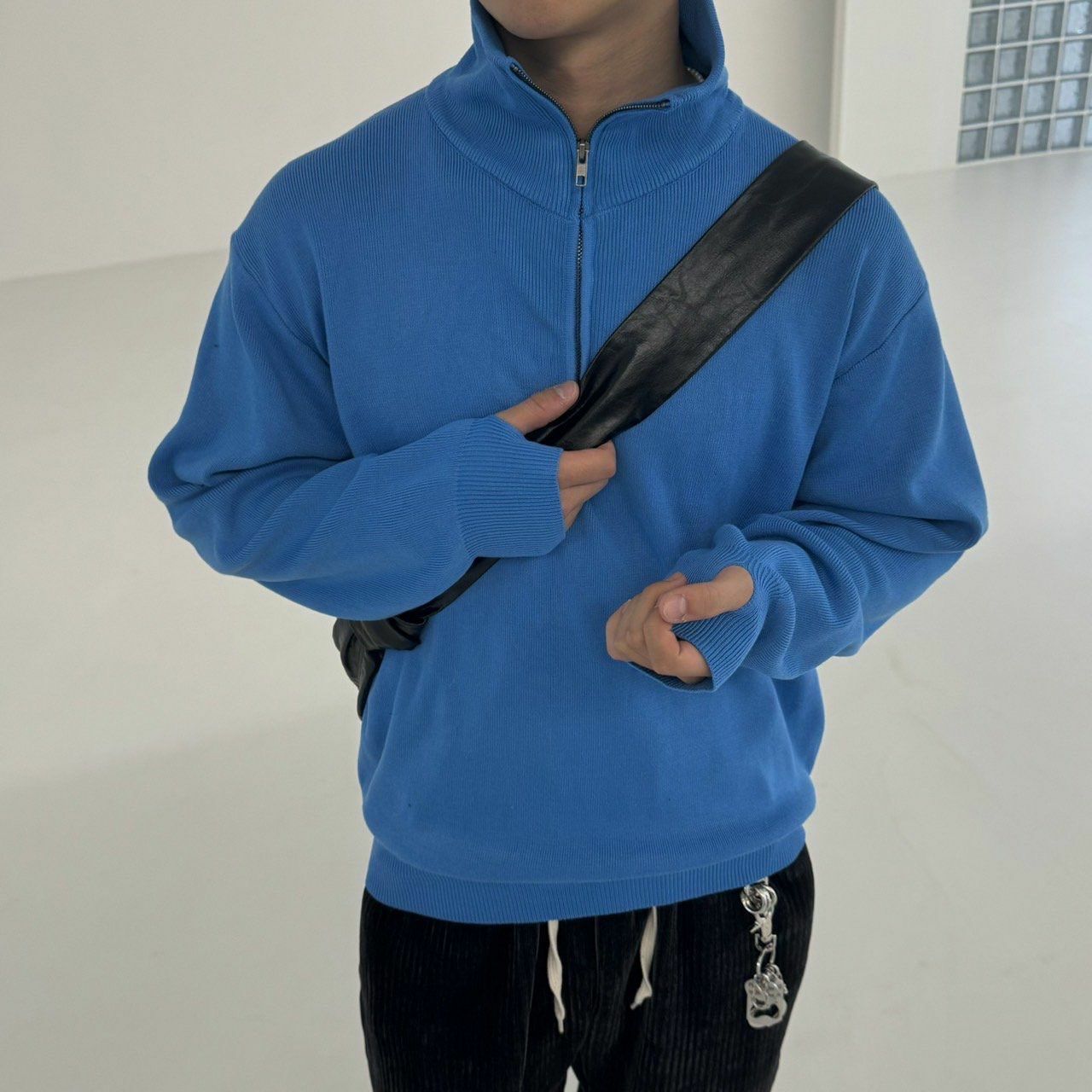 淨色反領半拉鍊針織衫 BY ATTENTION-321T