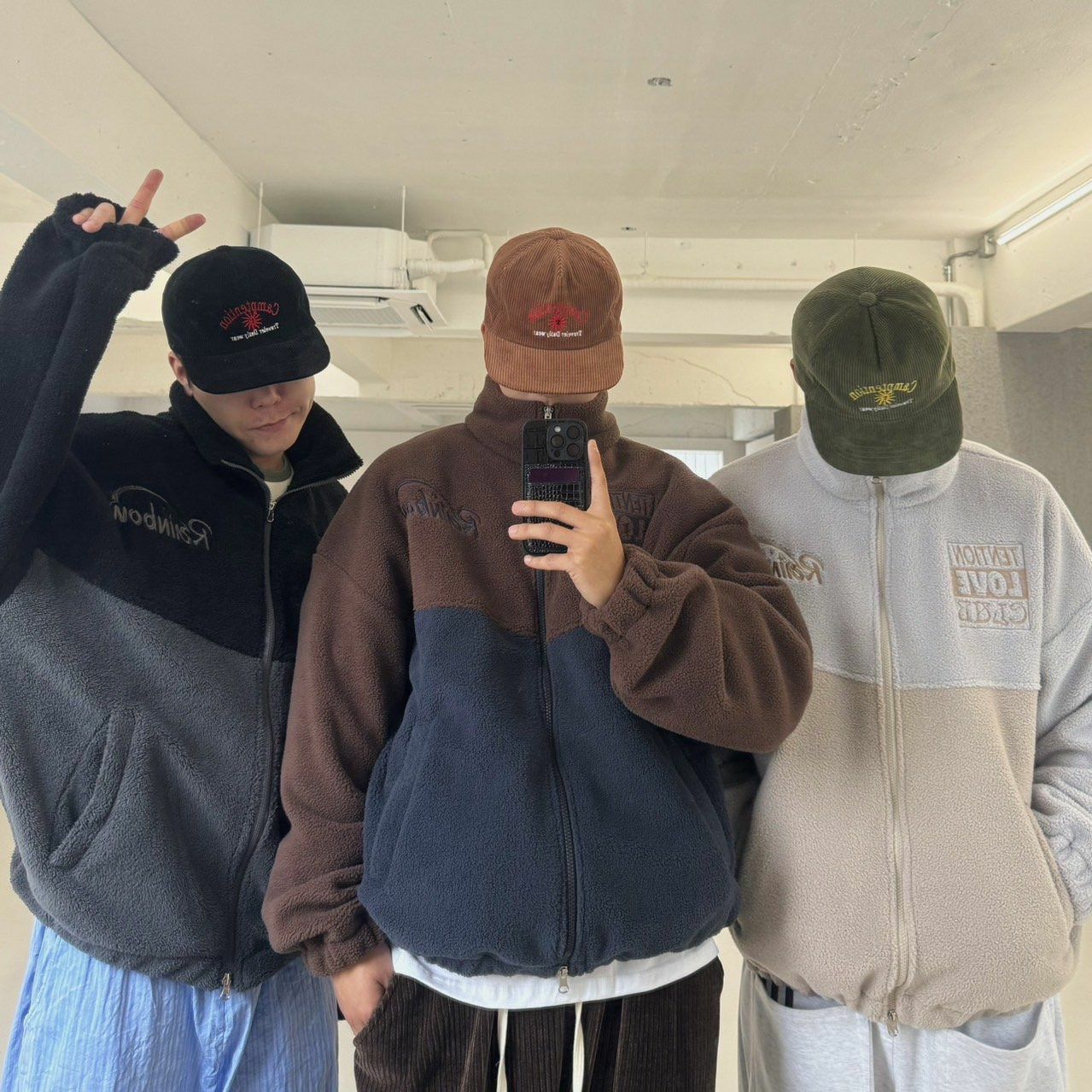 拼色企領拉鍊毛毛褸 BY ATTENTION-326JK