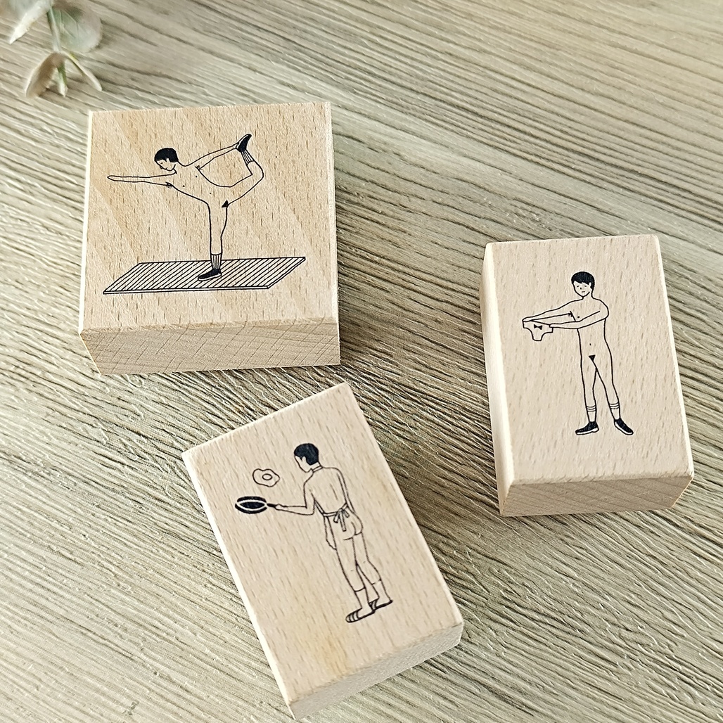 小代誌．裸男 原木印章 <煎蛋/內褲/瑜珈>