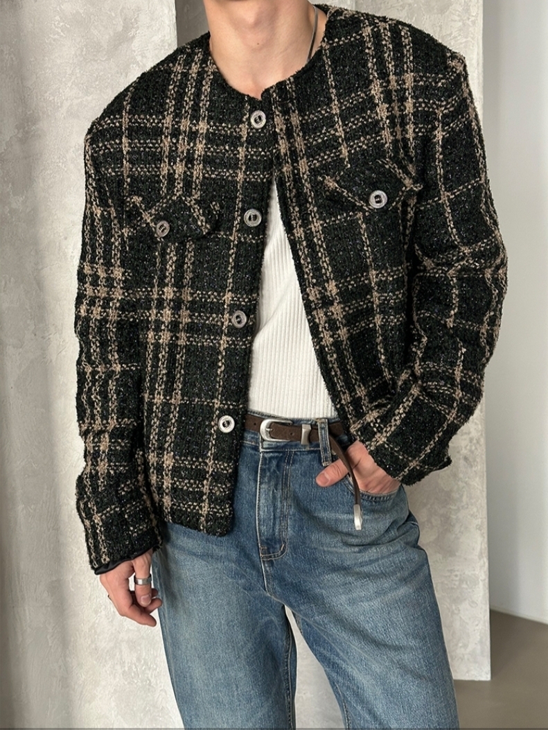 格紋雙口袋粗花呢小香夾克