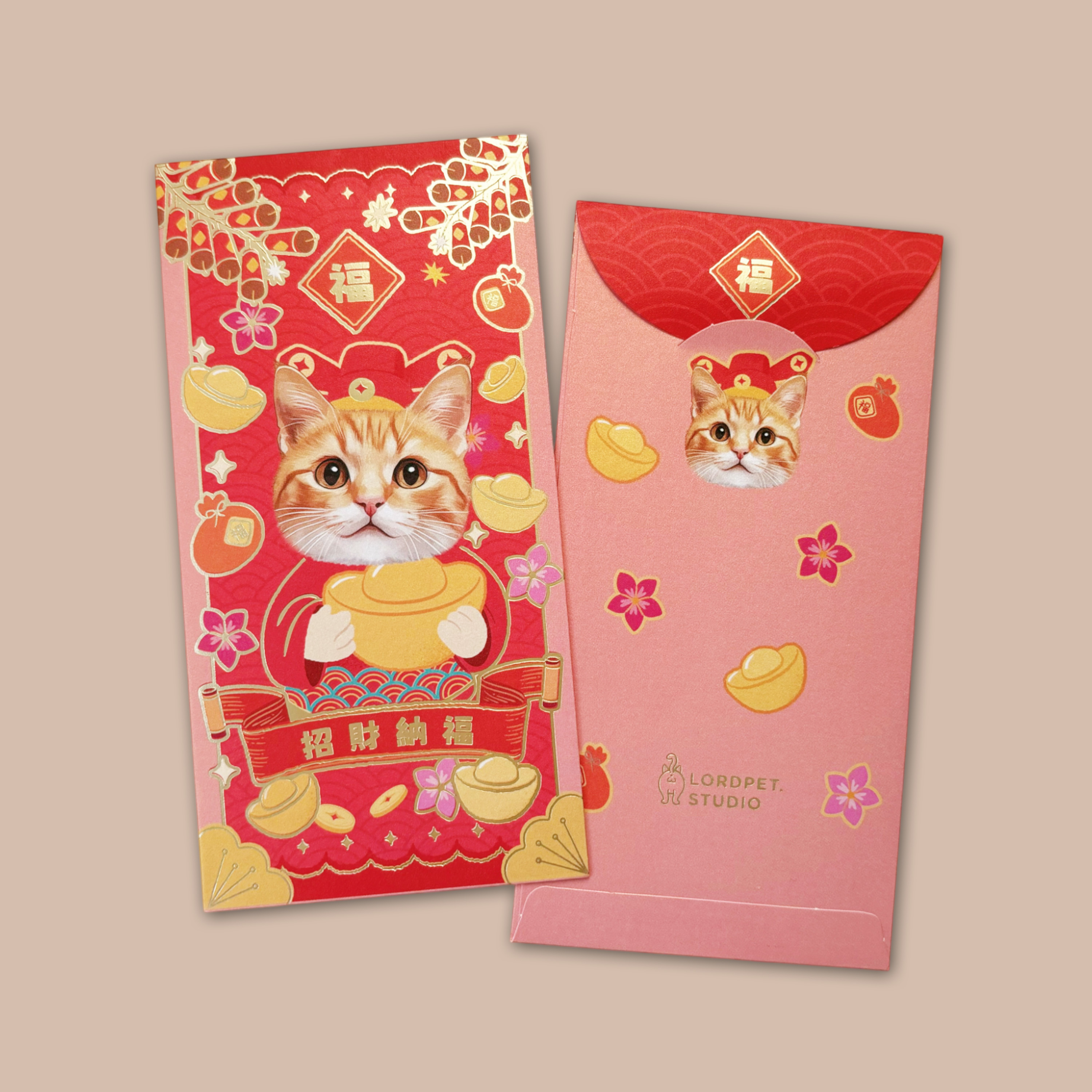 Lordpet.studio / 燙金長封利是 / 招財喵 /一包10入/ 紅包